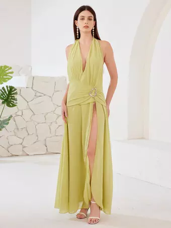Halter Maxi Dress Backless High-slit Sexy Party Dress For Women 2026 -  Milanoo.com