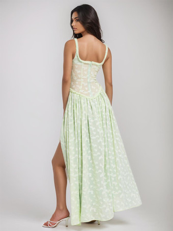 ボヘミアン ストラップドレス スクエアカラー ノースリーブ Aライン マキシ パーティードレス レディース 2025