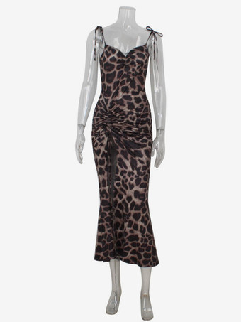 ヒョウ柄スリップドレス マーメイド ボディコン ハイスリット ロングドレス レディース 2025