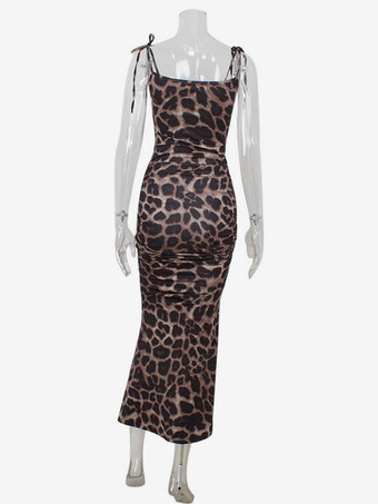 ヒョウ柄スリップドレス マーメイド ボディコン ハイスリット ロングドレス レディース 2025