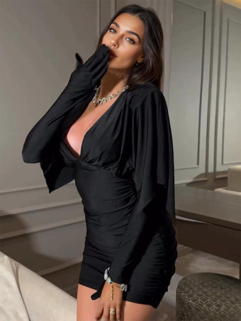 深いVネックのボディコンドレス セクシーなミニクラブドレス 女性用 2025