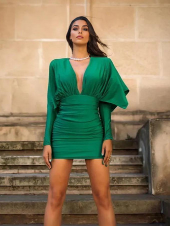 深いVネックのボディコンドレス セクシーなミニクラブドレス 女性用 2025