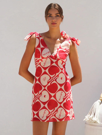 ピンクリボンショルダー付き花柄ドレス 夏休み ミニドレス レディース 2025