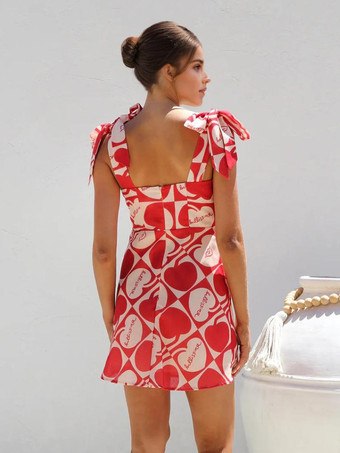 リボンショルダー付き花柄ドレス 夏休み ミニドレス レディース 2025