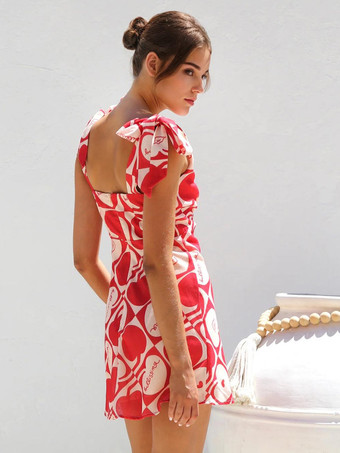 リボンショルダー付き花柄ドレス 夏休み ミニドレス レディース 2025