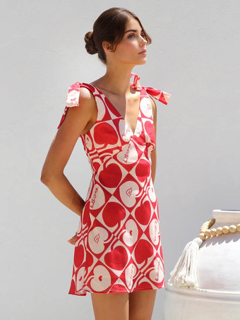 リボンショルダー付き花柄ドレス 夏休み ミニドレス レディース 2025