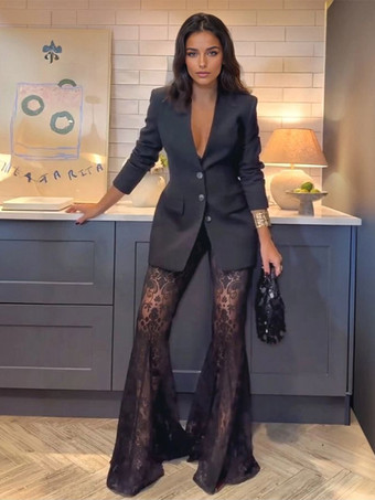 レディース向けツーピースコーデセット（黒とレースパンツの春コーデ2025）