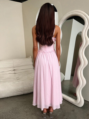 マキシ サマードレス Vネック フリル ストラップ ドレス レディース 2025