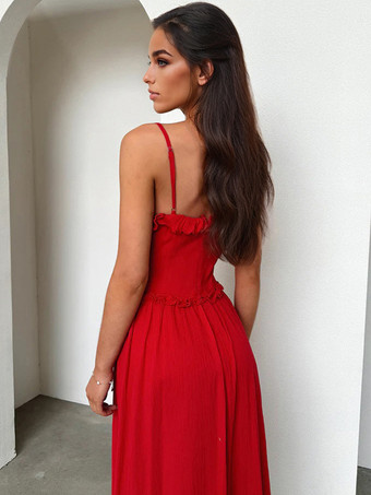 マキシ サマードレス Vネック フリル ストラップ ドレス レディース 2025