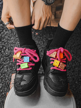 negro Zapatillas de skate negras con punta redonda y cordones para mujer