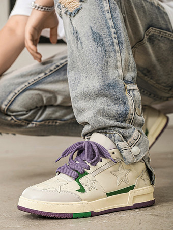 Zapatillas blancas de mujer con punta redonda y estampado de estrellas con cordones y estilo informal