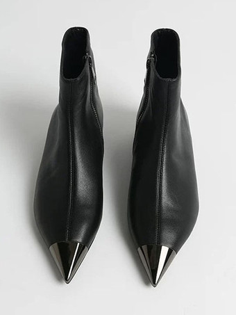 ブラック アンクルブーツ ポインテッドトゥ フラットブーティ レディース 2025