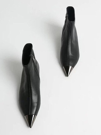 ブラック アンクルブーツ ポインテッドトゥ フラットブーティ レディース 2025