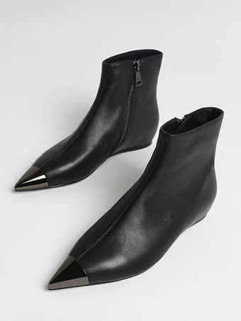 ブラック ブラック アンクルブーツ ポインテッドトゥ フラットブーティ レディース 2025