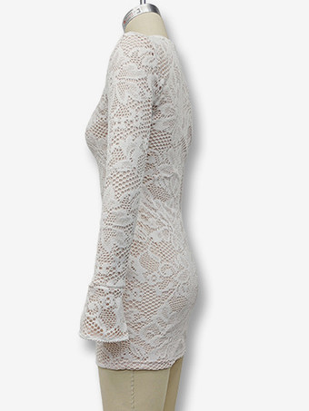 ミニレースドレス、カットアウト、長袖、ハイネック、セクシー、ボディコン、クラブドレス、レディース 2025