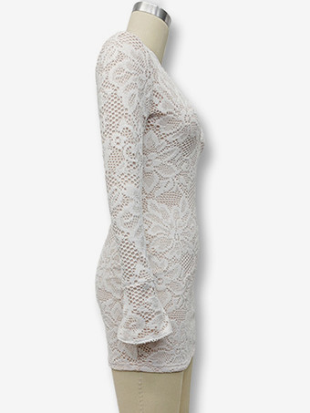 ミニレースドレス、カットアウト、長袖、ハイネック、セクシー、ボディコン、クラブドレス、レディース 2025