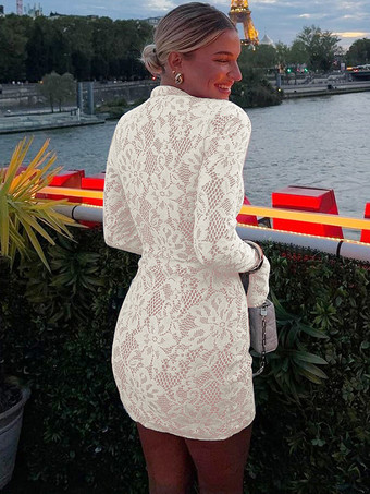 ミニレースドレス、カットアウト、長袖、ハイネック、セクシー、ボディコン、クラブドレス、レディース 2025