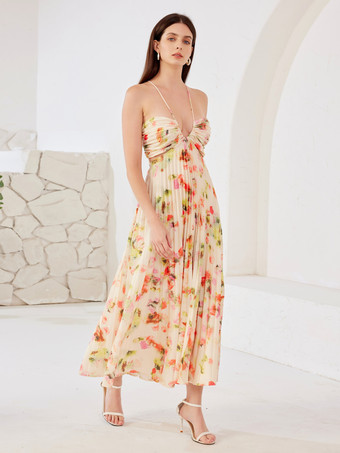 花柄プリントマキシドレス Vネック Aライン サマービーチドレス レディース 2026