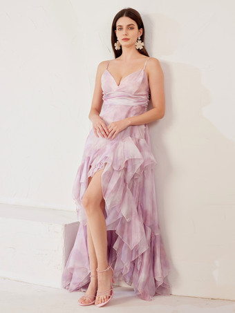Pink Gradient Party Dress High-low Design Ruffles Long Slip Dress For Women 2025