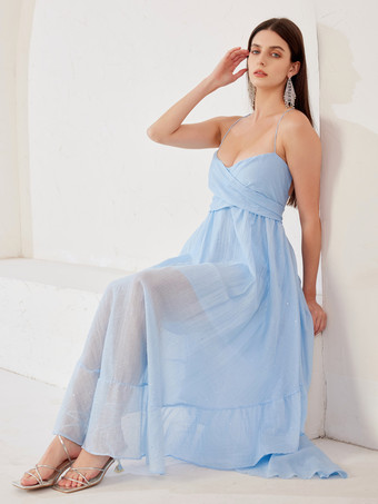 ライトスカイブルーサマードレス クロスフロント イレギュラーミディドレス レディース 2026