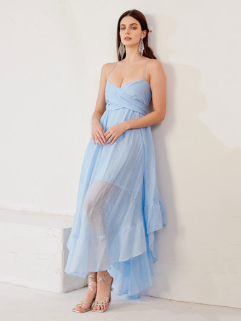 ライトスカイブルーサマードレス クロスフロント イレギュラーミディドレス レディース 2026