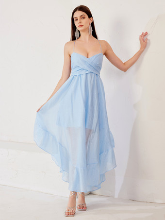 ライトスカイブルーライトスカイブルーサマードレス クロスフロント イレギュラーミディドレス レディース 2026