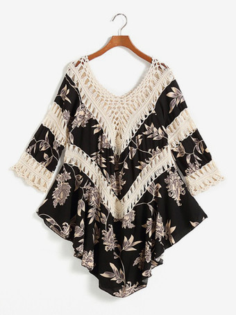 アプリコットボヘミアンプリントカバーアップ Vネッククロシェトップ レディース 2025