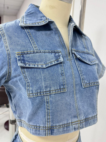 デニムツーピースコーデセット クロップドトップスとショートパンツ 夏コーデ レディース 2025