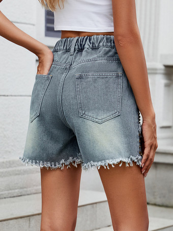 切りっぱなしの裾にスタッズディテールを施したデニムショートパンツ レディース カジュアル ショートパンツ 2025