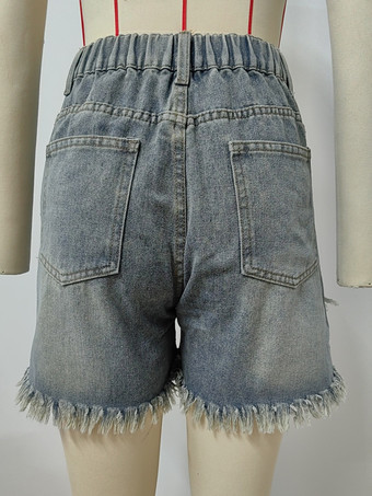 切りっぱなしの裾にスタッズディテールを施したデニムショートパンツ レディース カジュアル ショートパンツ 2025
