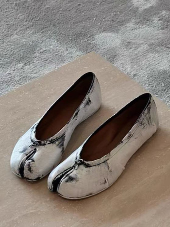 ライトグレー レディース バレエ フラット デザイン トゥ スリップオン フラット パンプス
