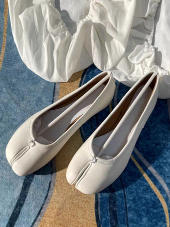 ホワイト レディース バレエ フラット デザイン トゥ スリップオン フラット パンプス