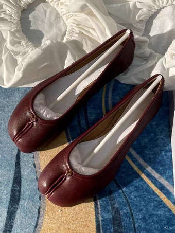 ワインレッド レディース バレエ フラット デザイン トゥ スリップオン フラット パンプス