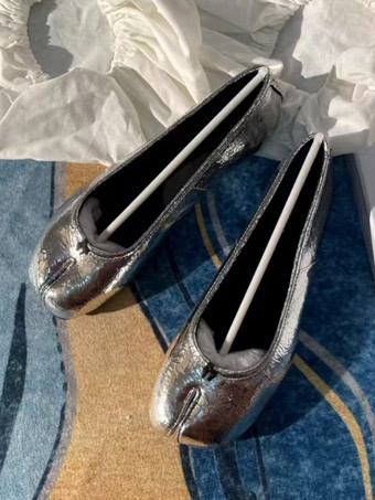 シルバー レディース バレエ フラット デザイン トゥ スリップオン フラット パンプス