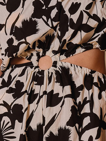 花柄プリントジャンプスーツ ワンショルダー カットアウト リングウエスト ワイドレッグ 夏用レディース 2025