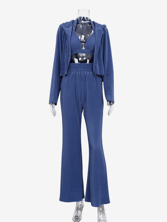 フード付きトラックスーツとブラとパンツのカジュアルツーピースコーデセット（レディース春コーデ2025）