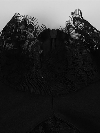 レーストリム付きブラックボディコンミニドレス、ハイネック、セクシークラブドレス、レディース 2025