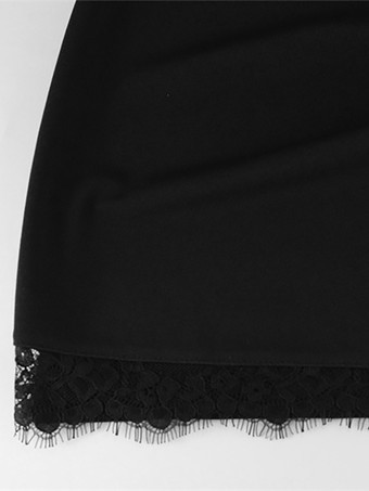 レーストリム付きブラックボディコンミニドレス、ハイネック、セクシークラブドレス、レディース 2025