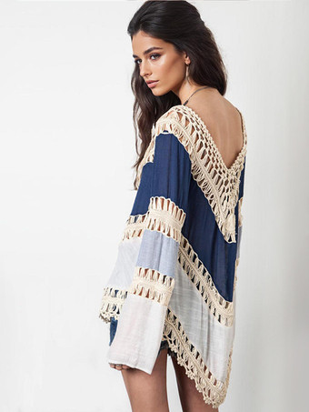 ボヘミアントップス 長袖 イレギュラーヘム ビーチカバーアップ レディース 2025