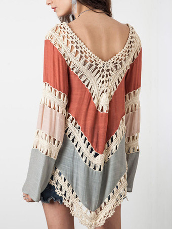 ボヘミアントップス 長袖 イレギュラーヘム ビーチカバーアップ レディース 2025