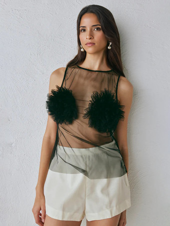 ブラック フラワーシアートップ ロングスリーブ メッシュ セクシークラブウェア レディース 2025