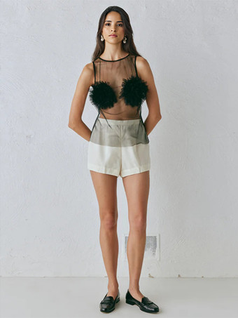 フラワーシアートップ ロングスリーブ メッシュ セクシークラブウェア レディース 2025