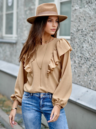 フリルブラウス 春 リラックスフィット 長袖トップス レディース 2025