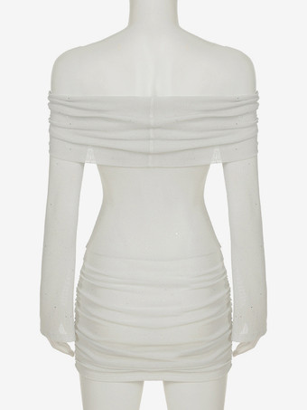 Bodycon Mini Dress Off-shoulder Long Sleeve Glitter Ruched Sexy Club Dress For Women 2025