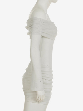 Bodycon Mini Dress Off-shoulder Long Sleeve Glitter Ruched Sexy Club Dress For Women 2025