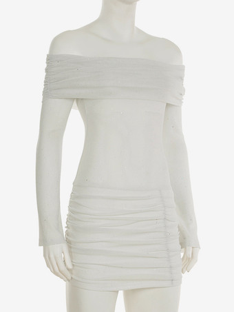 Bodycon Mini Dress Off-shoulder Long Sleeve Glitter Ruched Sexy Club Dress For Women 2025