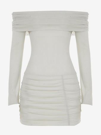 Bodycon Mini Dress Off-shoulder Long Sleeve Glitter Ruched Sexy Club Dress For Women 2025