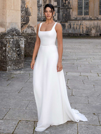 ホワイトシンプルなウェディングドレス ボールガウン ジュエルネック 半袖 フリル 30cm ブライダルガウン