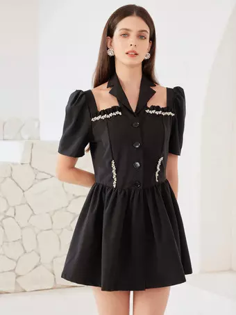pleated midi skater dress Blake Skater Dress With Rhinestone Halter Neck Short Sleeve A-line Pleated  Midi Dress 2026