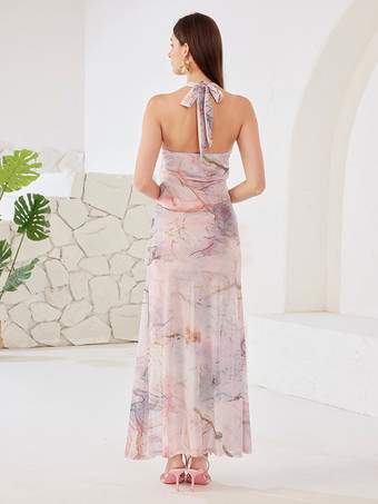 Neckholder-Bodycon-langes Kleid mit 3D-Blumen hochgeschlitztem bedrucktem Partykleid für Damen 2025